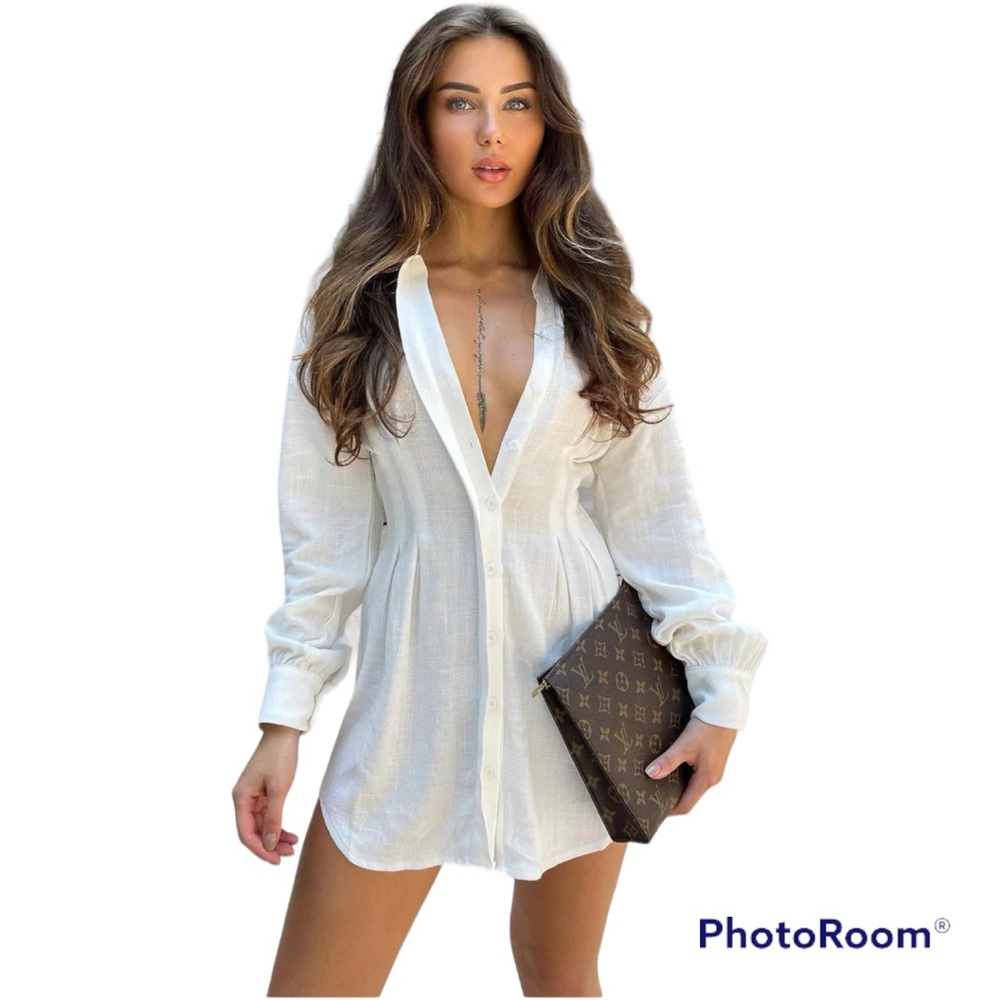 White Fox Boutique - Feels Like A Holiday Shirt Dress White